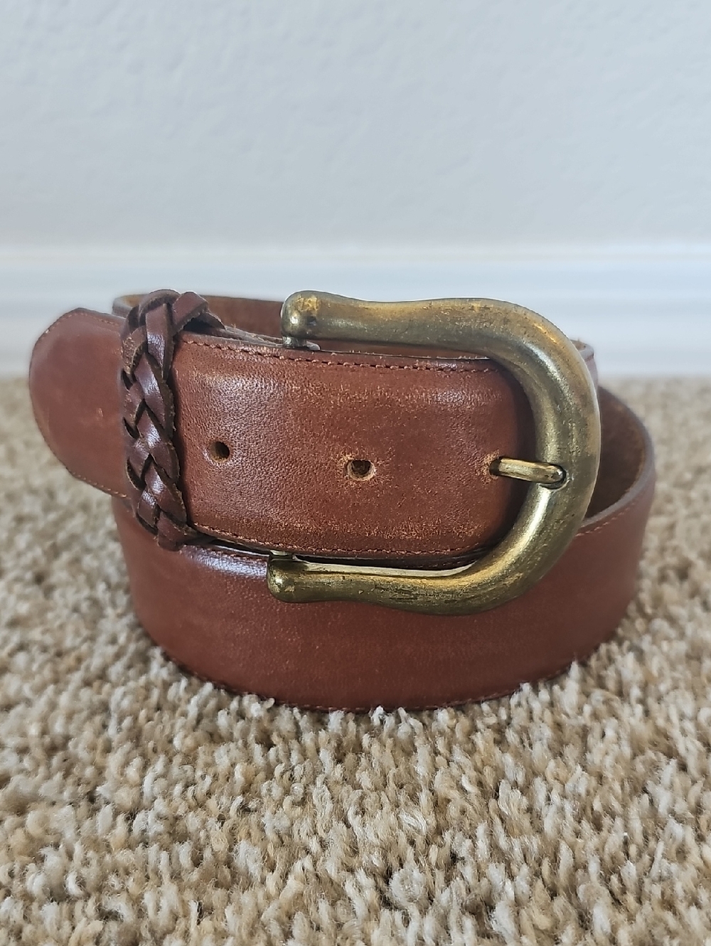 Vintage Nordstrom Brown Leather High Waist Belt with Brass Buckle